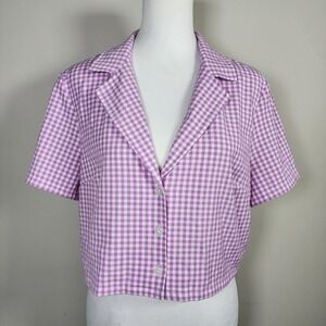Aritzia Sunday Best Tuesday Shirt Womens L‎ Purple Gingham Plaid Crop Boxy Check